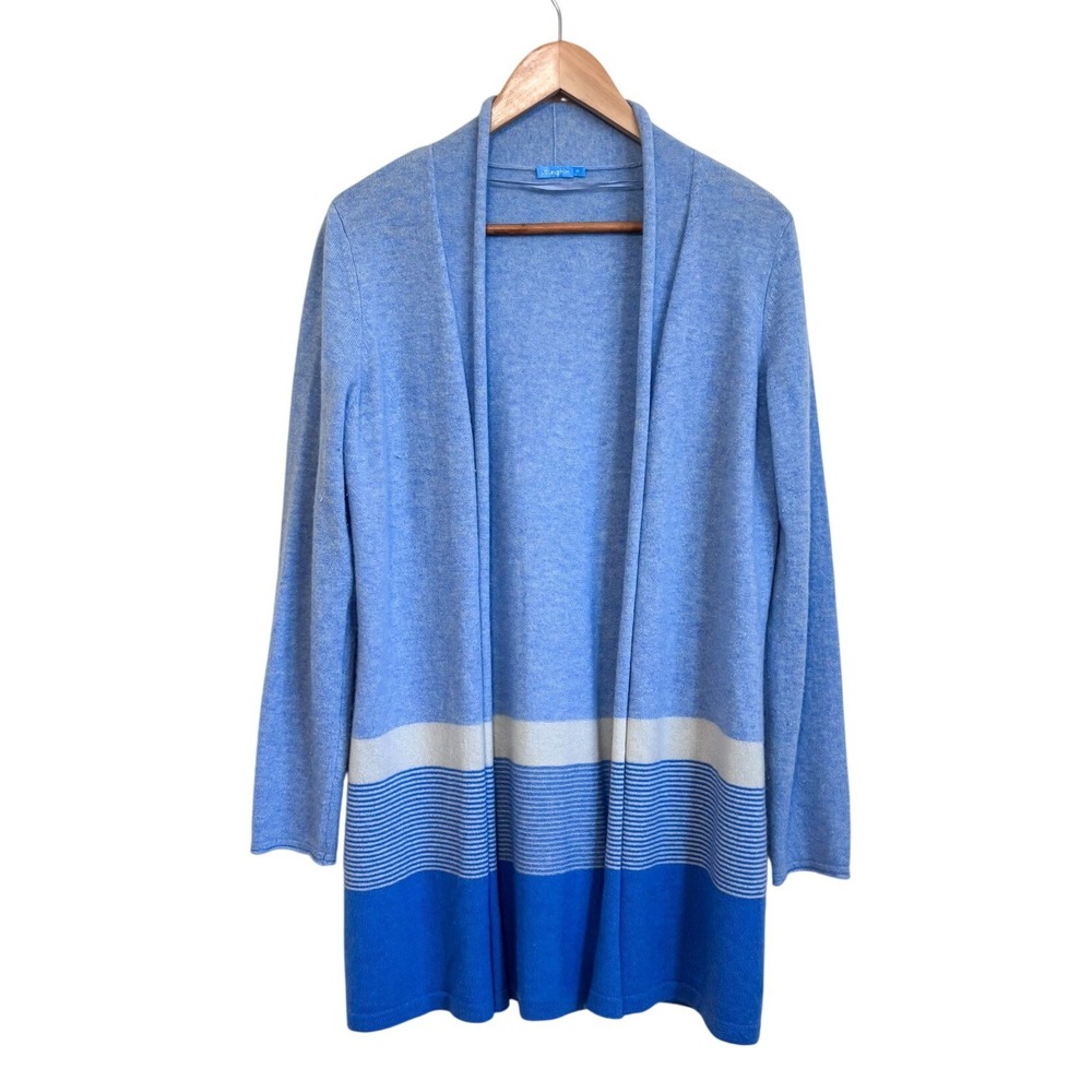 J McLaughlin Womens Cashmere Nautical Long Cardigan Size M Blue Striped Preppy